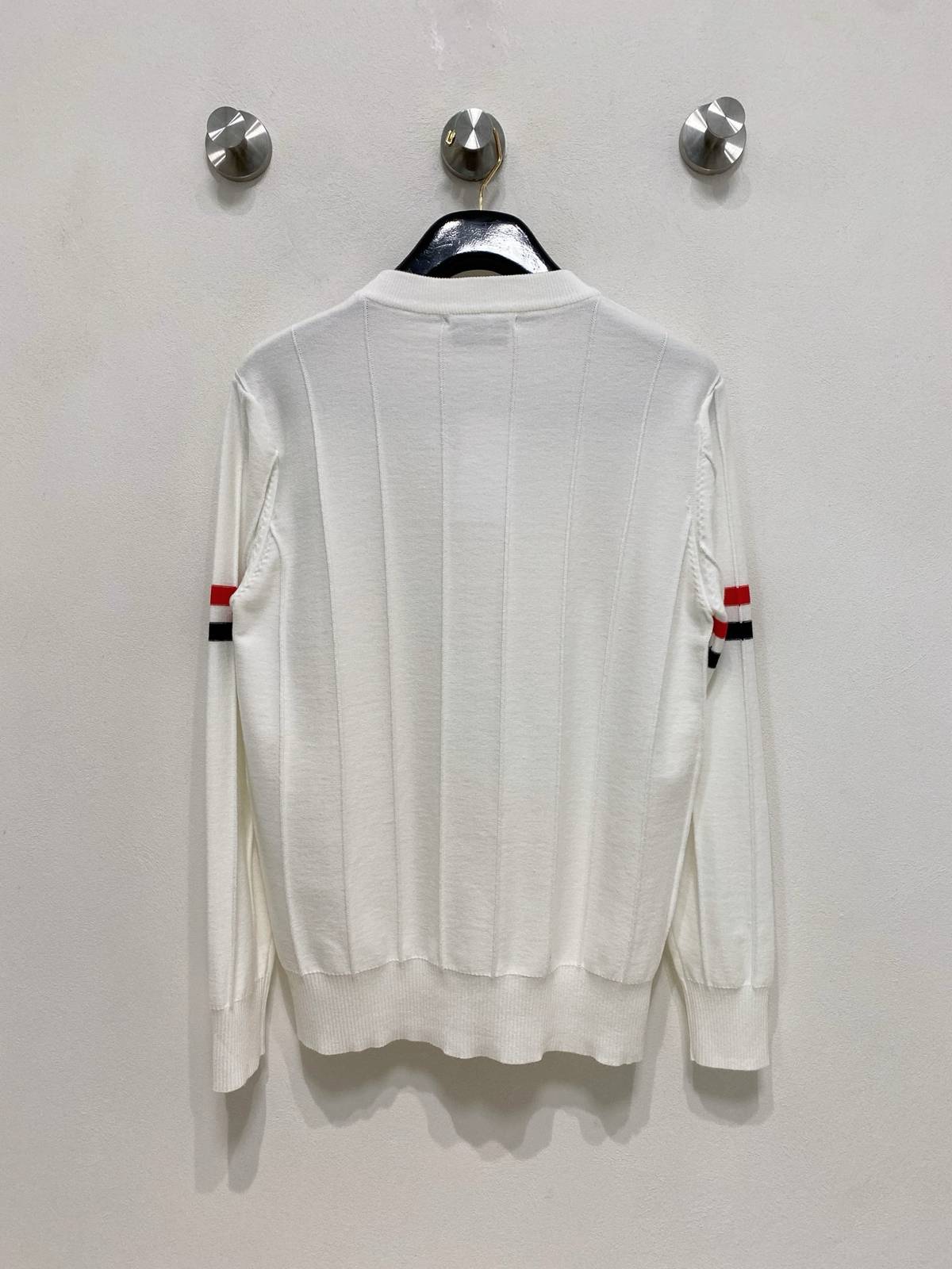 THOM BROWNE メンズ ニット クルーネック リブニット 綿混 ワッフル編み ビジカジ オフホワイト ブラック - 画像 12