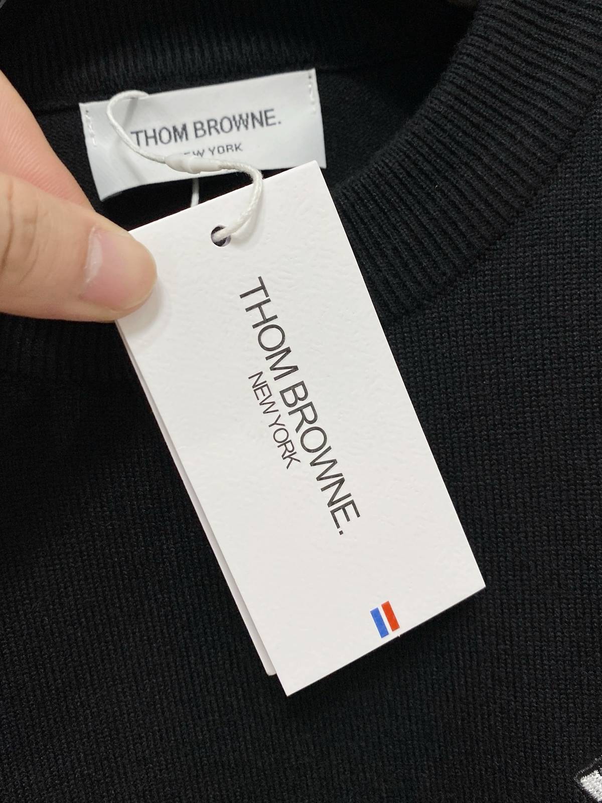 THOM BROWNE メンズ ニット クルーネック ローゲージ ワッフル編み ニットプルオーバー ブラック M 3XL - 画像 5