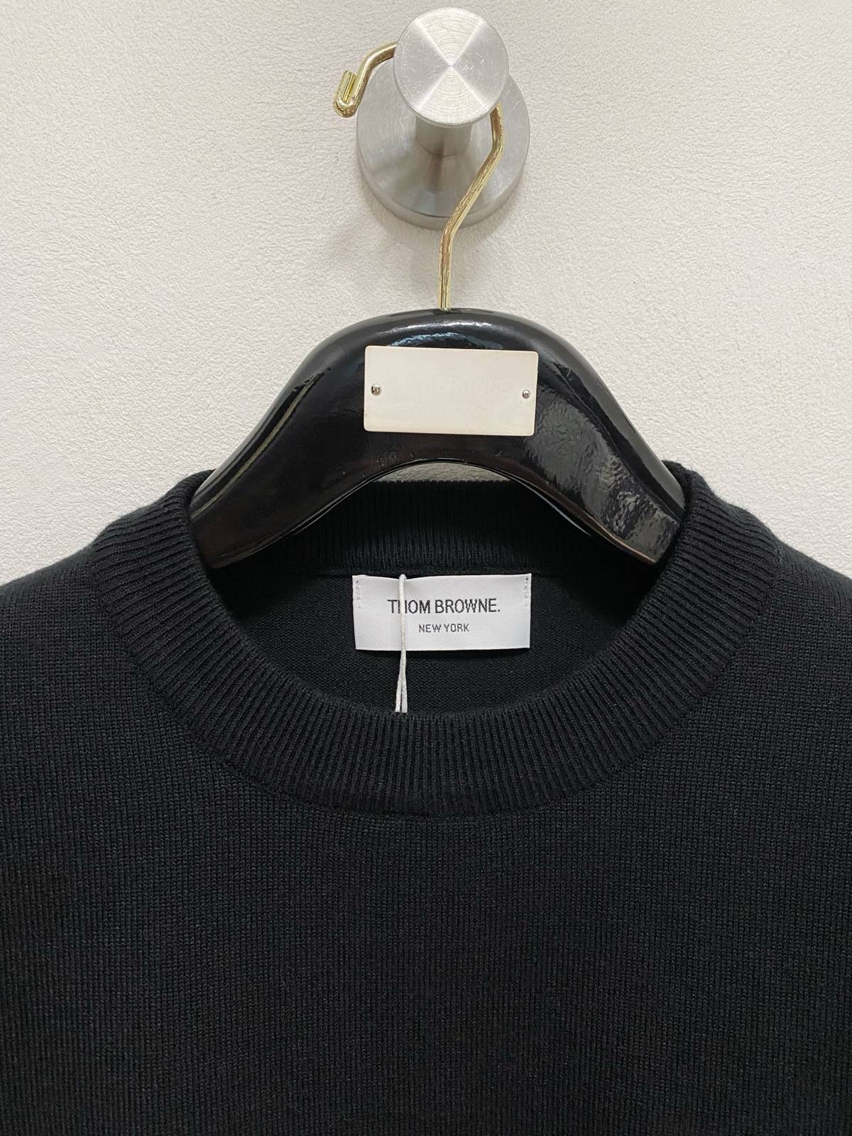 THOM BROWNE メンズ ニット クルーネック ローゲージ ワッフル編み ニットプルオーバー ブラック M 3XL - 画像 8