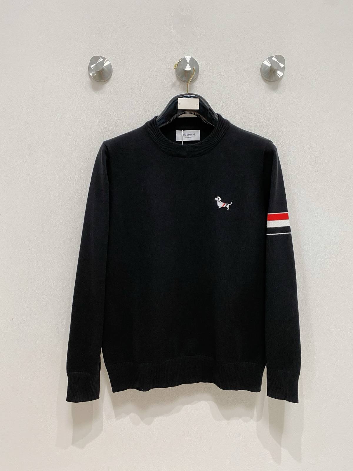 THOM BROWNE メンズ ニット クルーネック ローゲージ ワッフル編み ニットプルオーバー ブラック M 3XL - 画像 9