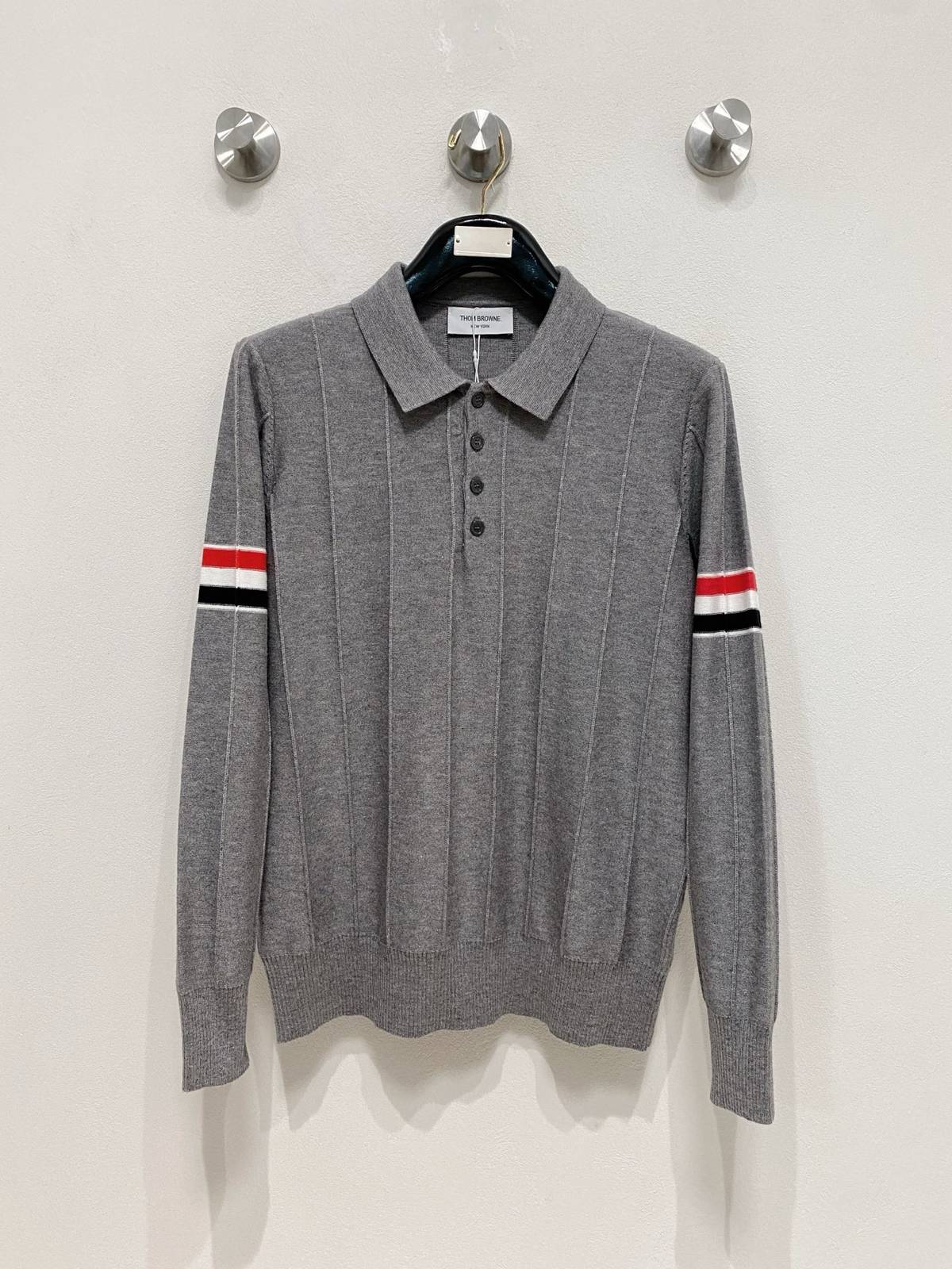 THOM BROWNE メンズ セーター クルーネック リブニット ボーダー ビジカジ ブラック ネイビー グレー