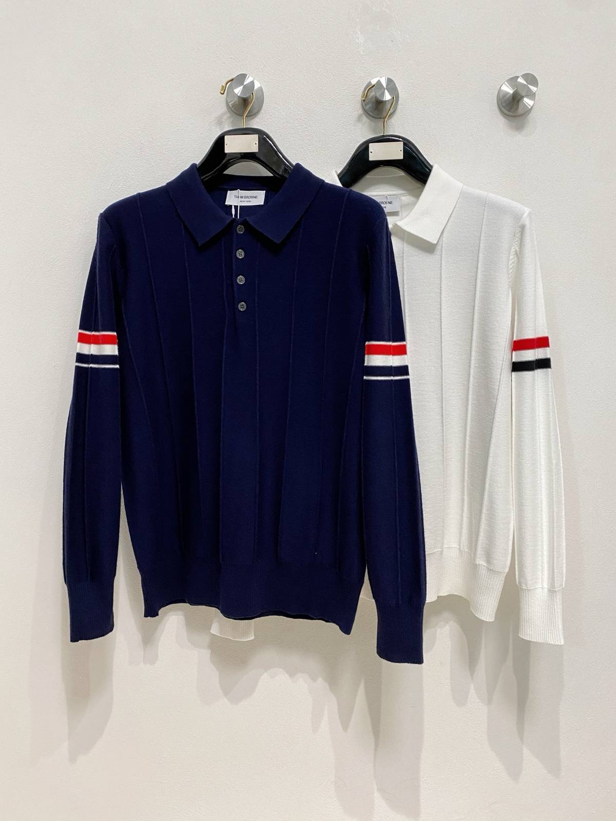 THOM BROWNE メンズ セーター クルーネック リブニット ボーダー ビジカジ ブラック ネイビー グレー - 画像 2
