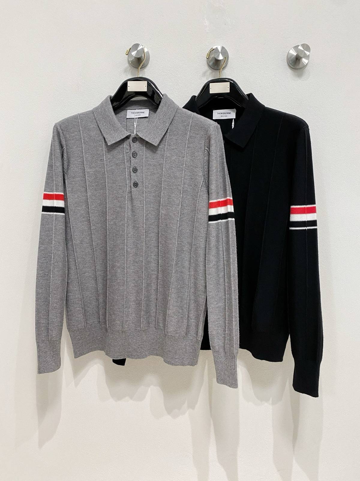 THOM BROWNE メンズ セーター クルーネック リブニット ボーダー ビジカジ ブラック ネイビー グレー - 画像 3