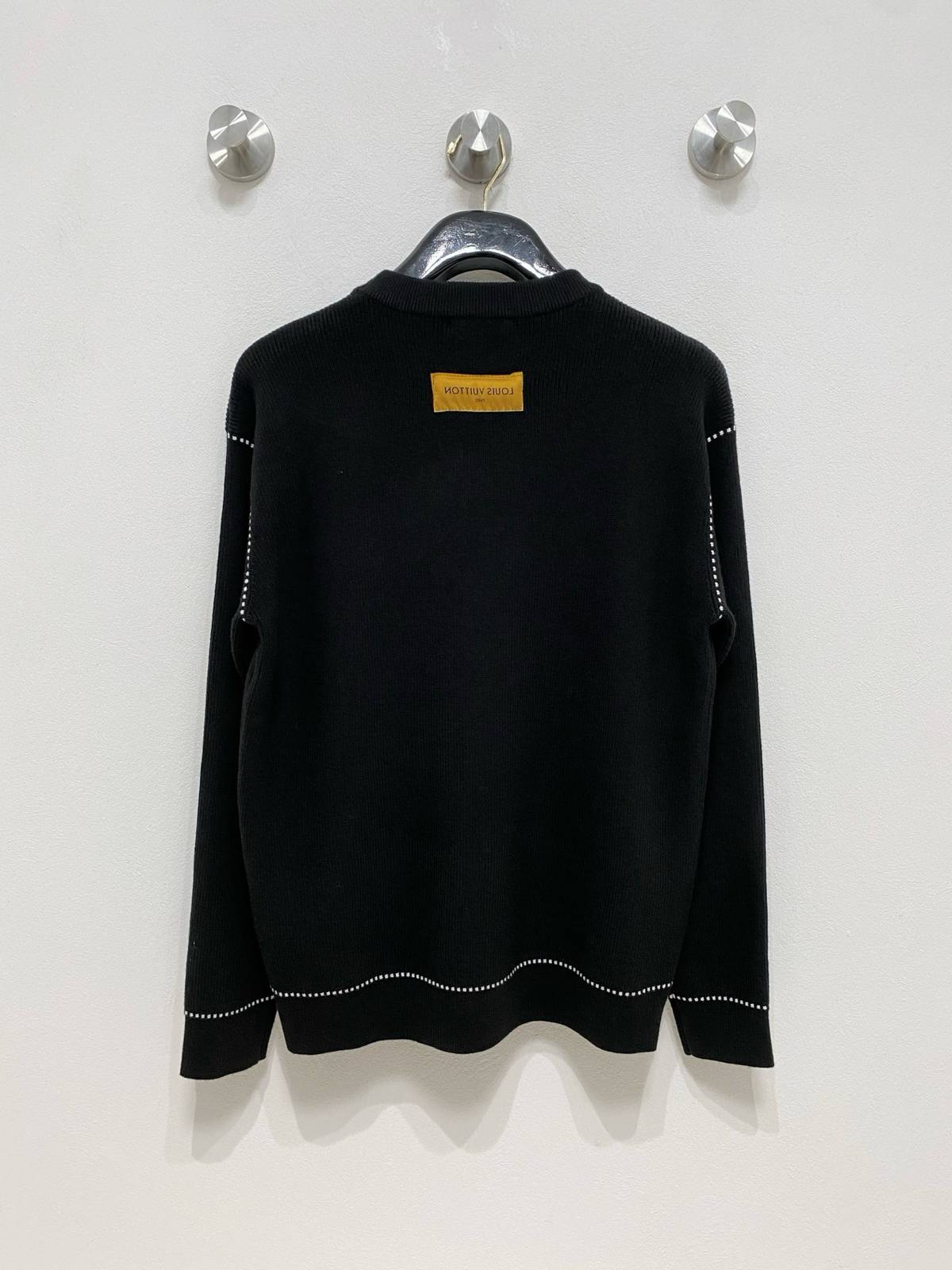 LOUIS VUITTON レディース ニット クルーネック ロゴ刺繍 リブ編み ブラック ホワイト M 3XL - 画像 2