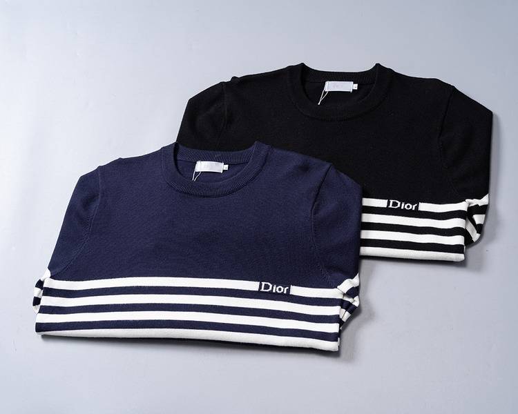 DIOOR メンズ ニット クルーネック ボーダー リブニット オーバーサイズ 秋冬 ブラック ネイビー - 画像 12