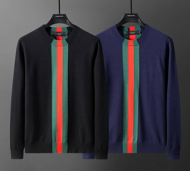 GUCCI グッチ メンズ ニット クルーネック ケーブルニット ロゴ刺繍 ブラック レッド ネイビー M 3XLA88100 - 画像 2