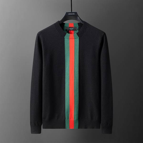 GUCCI グッチ メンズ ニット クルーネック ケーブルニット ロゴ刺繍 ブラック レッド ネイビー M 3XLA88100 - 画像 4