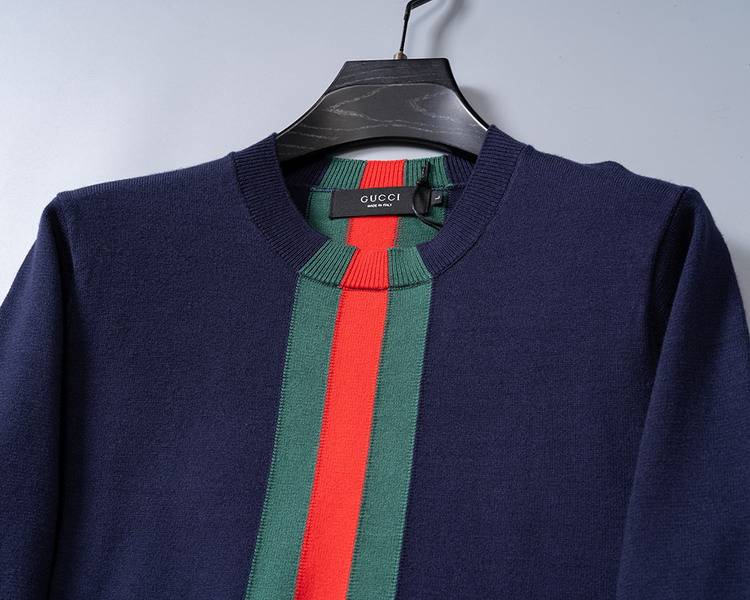 GUCCI グッチ メンズ ニット クルーネック ケーブルニット ロゴ刺繍 ブラック レッド ネイビー M 3XLA88100 - 画像 9