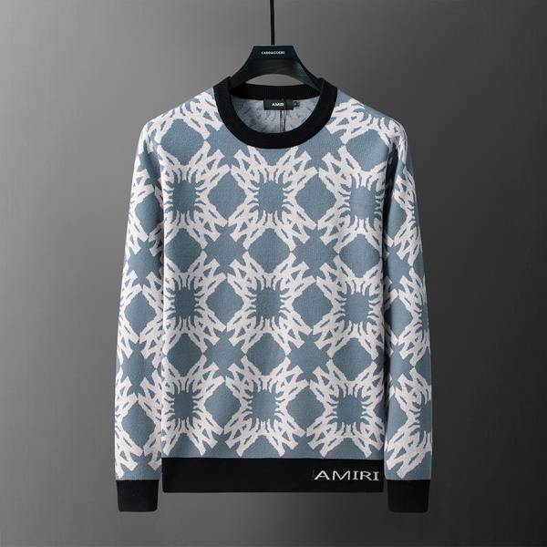 AMIRI メンズ ニット クルーネック インターシャ ローゲージ オーバーサイズ 秋冬 グレー ブラック