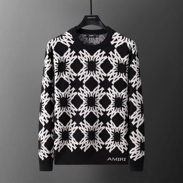 AMIRI メンズ ニット クルーネック インターシャ ローゲージ オーバーサイズ 秋冬 グレー ブラック - 画像 4