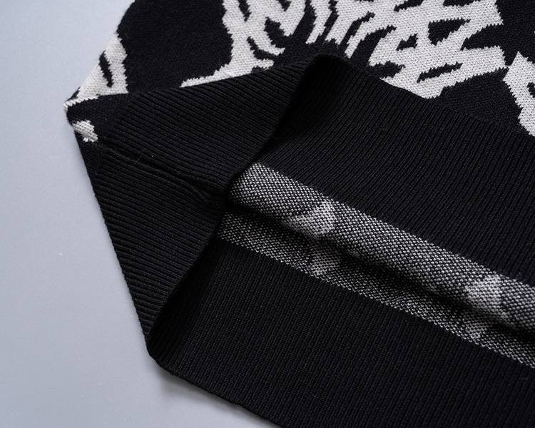 AMIRI メンズ ニット クルーネック インターシャ ローゲージ オーバーサイズ 秋冬 グレー ブラック - 画像 6
