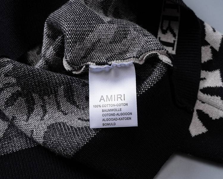 AMIRI メンズ ニット クルーネック インターシャ ローゲージ オーバーサイズ 秋冬 グレー ブラック - 画像 8