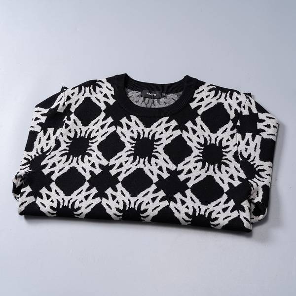 AMIRI メンズ ニット クルーネック インターシャ ローゲージ オーバーサイズ 秋冬 グレー ブラック - 画像 9