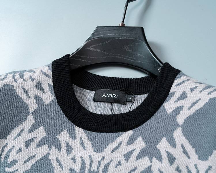 AMIRI メンズ ニット クルーネック インターシャ ローゲージ オーバーサイズ 秋冬 グレー ブラック - 画像 11