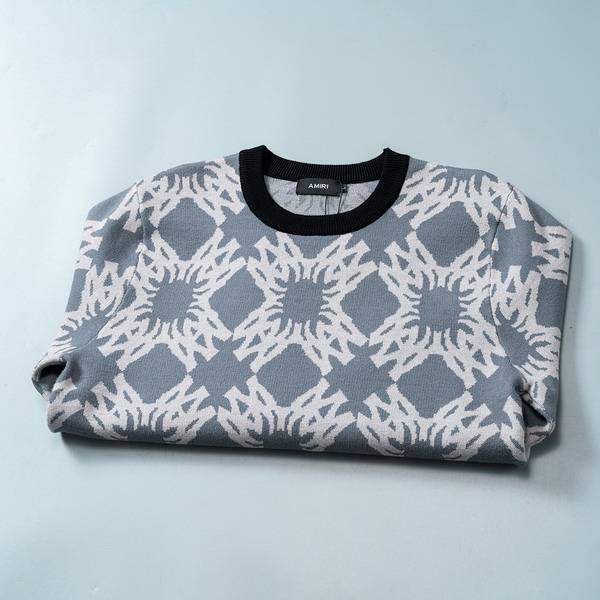 AMIRI メンズ ニット クルーネック インターシャ ローゲージ オーバーサイズ 秋冬 グレー ブラック - 画像 12