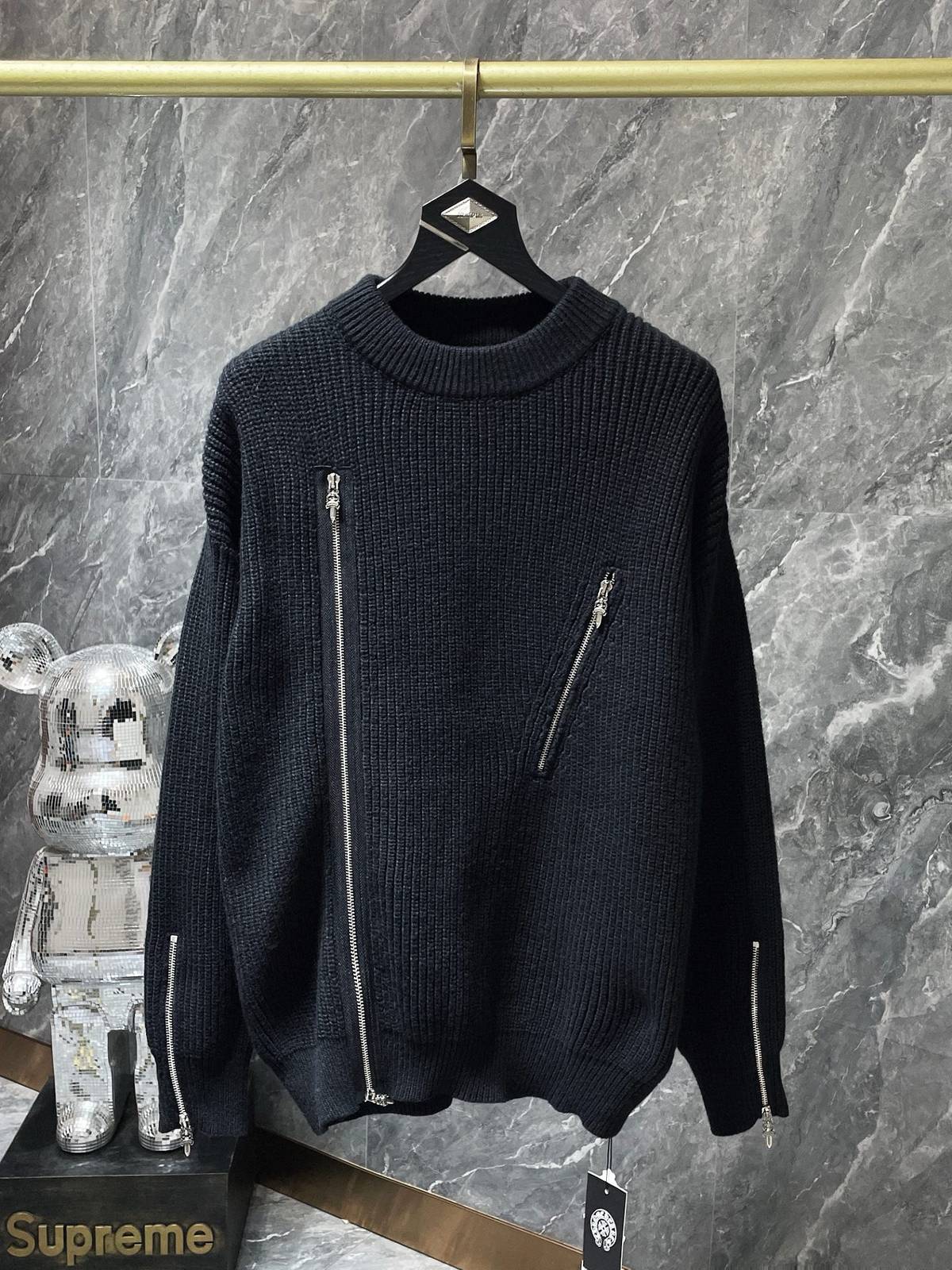 Supreme スプリーム メンズ ニット クルーネック ハーフジップ ワッフル編み ブラック