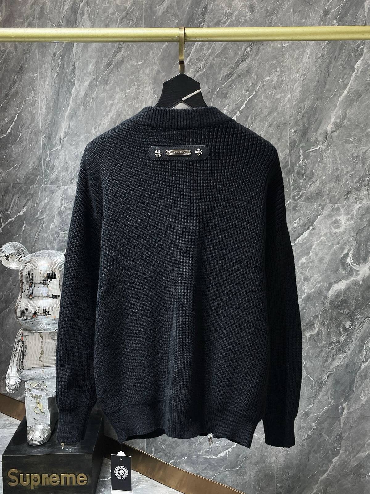 Supreme スプリーム メンズ ニット クルーネック ハーフジップ ワッフル編み ブラック - 画像 6