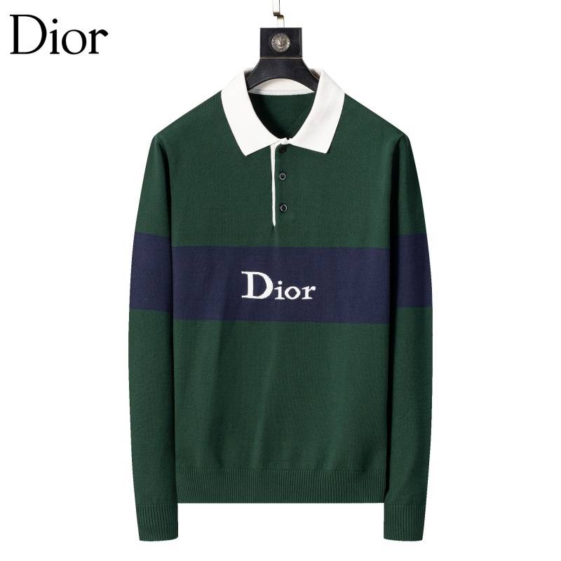 Dior メンズ ニット ポロネック バイカラー ロゴ刺繍 オーバーサイズ ブラック