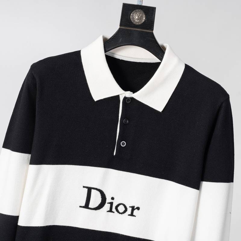 Dior メンズ ニット ポロネック バイカラー ロゴ刺繍 オーバーサイズ ブラック - 画像 2