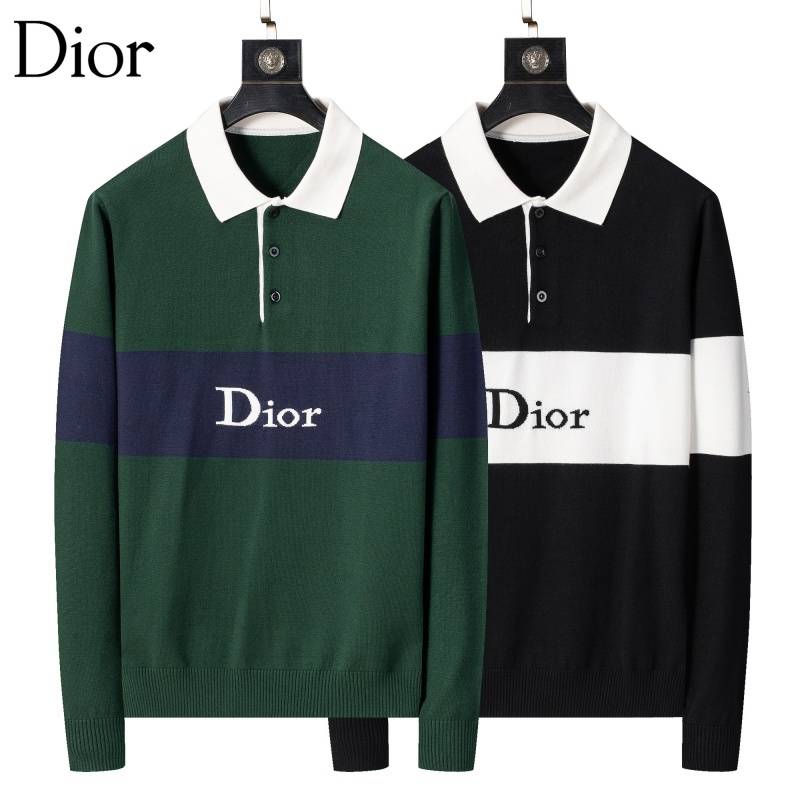 Dior メンズ ニット ポロネック バイカラー ロゴ刺繍 オーバーサイズ ブラック - 画像 4