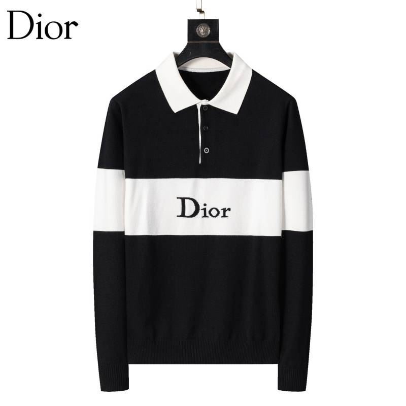Dior メンズ ニット ポロネック バイカラー ロゴ刺繍 オーバーサイズ ブラック - 画像 5