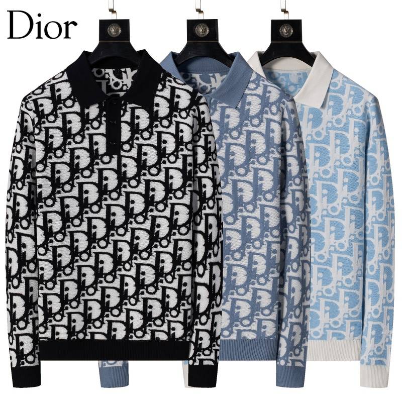 Dior ディオール メンズ ニット セーター ポロネック インターシャ 総柄 オーバーサイズ ブルー M 3XL - 画像 6