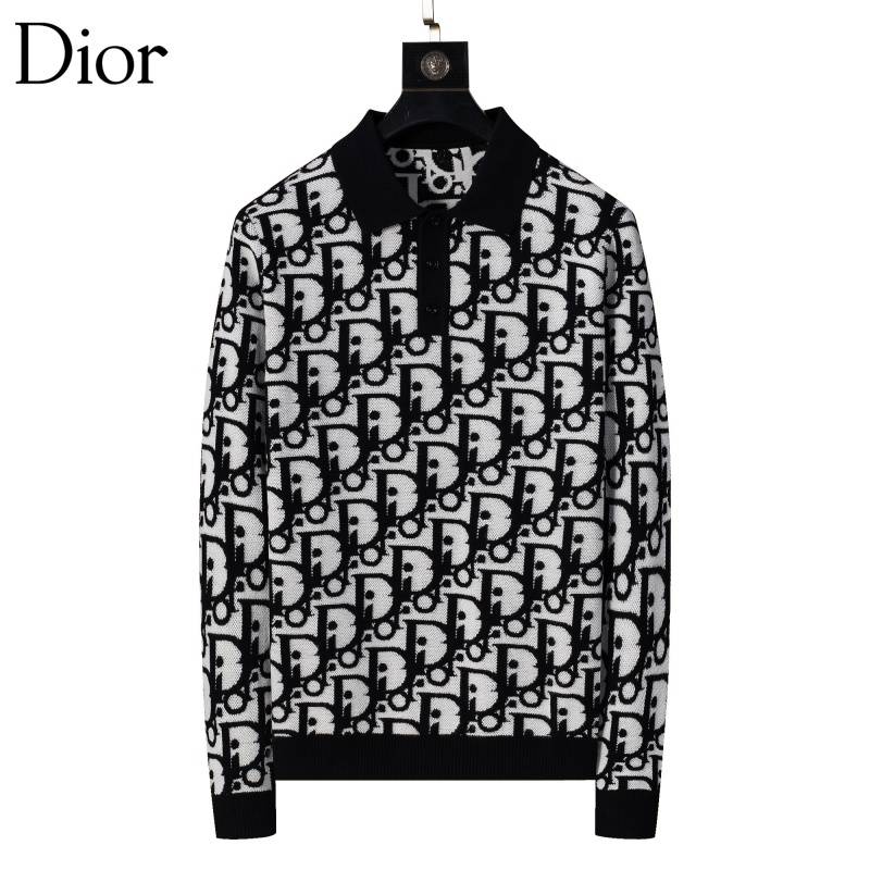 Dior ディオール メンズ ニット セーター ポロネック インターシャ 総柄 オーバーサイズ ブルー M 3XL - 画像 7
