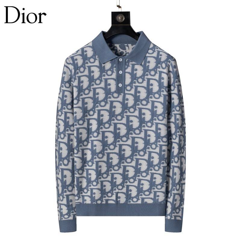 Dior ディオール メンズ ニット セーター ポロネック インターシャ 総柄 オーバーサイズ ブルー M 3XL - 画像 8