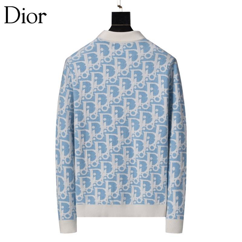 Dior ディオール メンズ ニット セーター ポロネック インターシャ 総柄 オーバーサイズ ブルー M 3XL - 画像 9