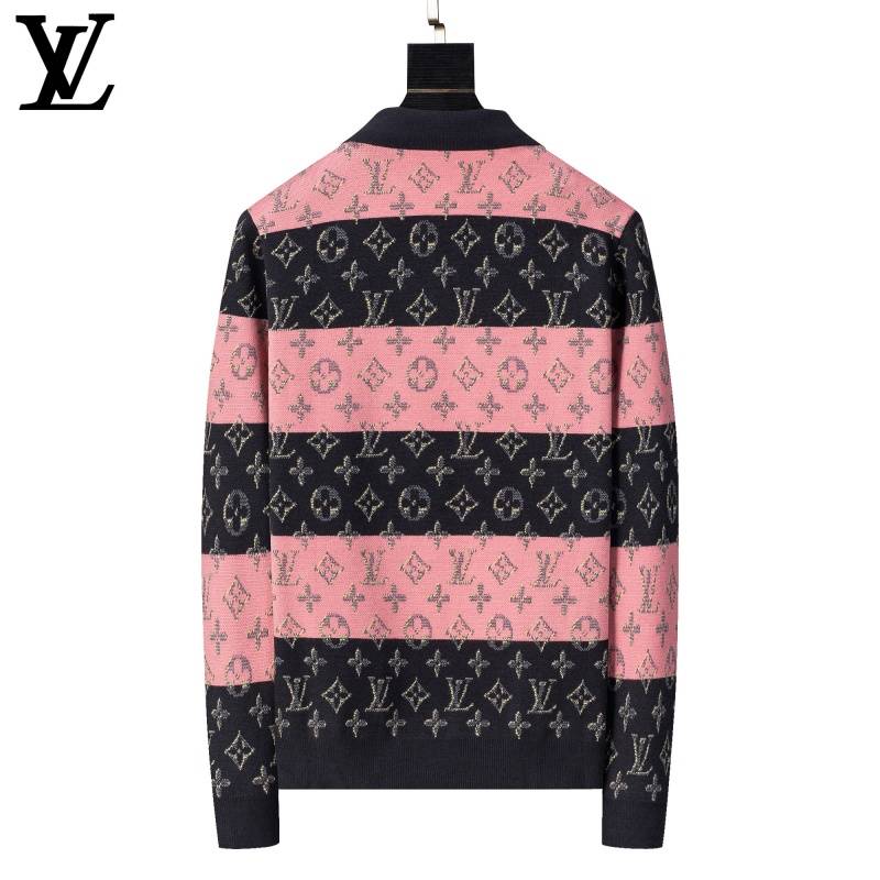 LV メンズ ニット セーター ポロネック ロゴ刺繍 バイカラー 秋冬 オーバーサイズ ブラック ピンク グリーン - 画像 6