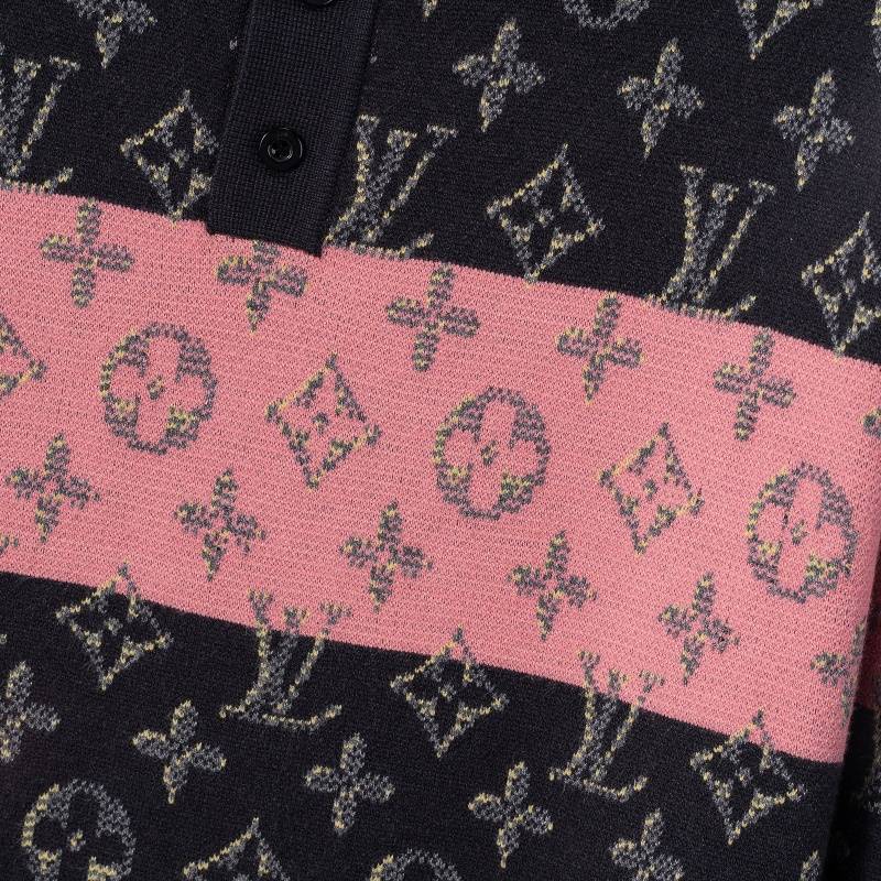 LV メンズ ニット セーター ポロネック ロゴ刺繍 バイカラー 秋冬 オーバーサイズ ブラック ピンク グリーン - 画像 8