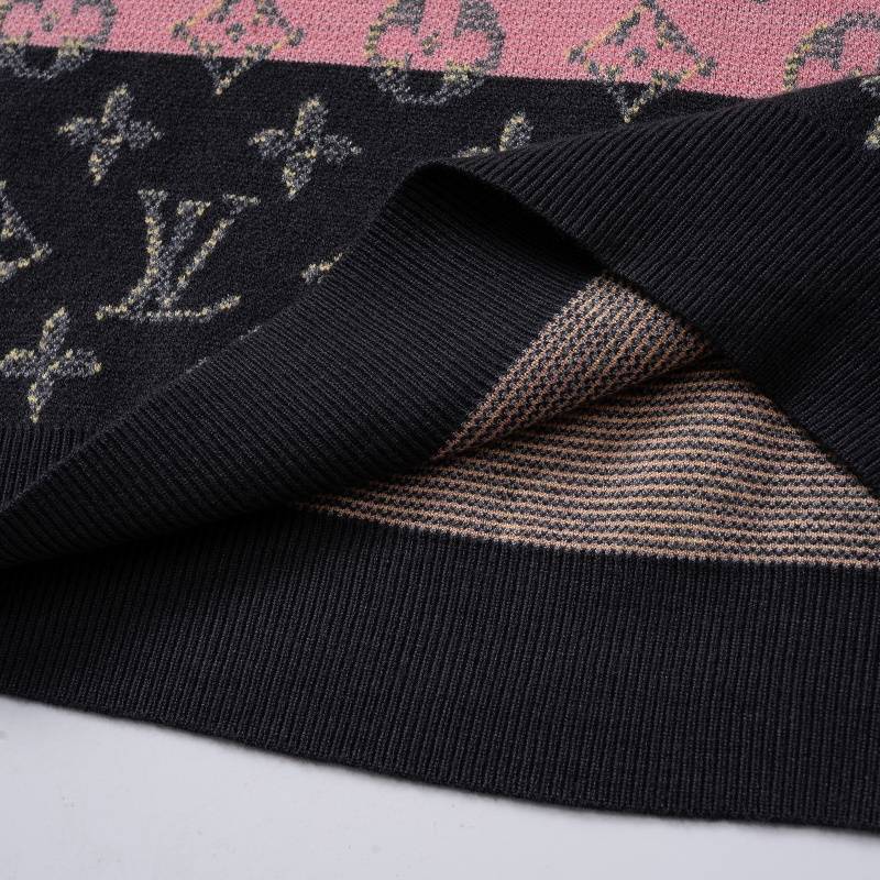 LV メンズ ニット セーター ポロネック ロゴ刺繍 バイカラー 秋冬 オーバーサイズ ブラック ピンク グリーン - 画像 9