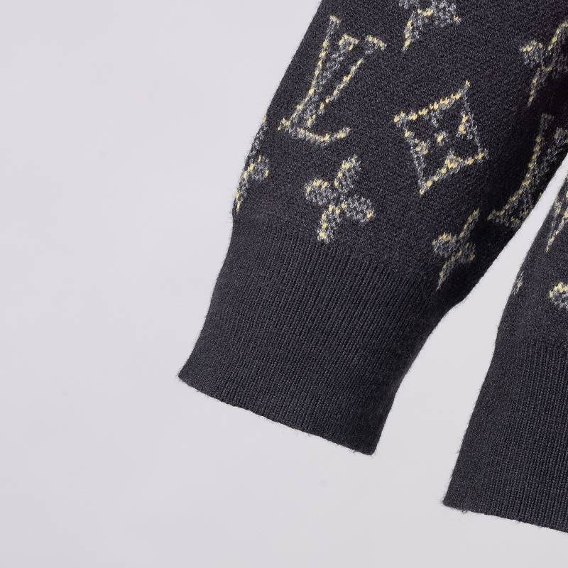 LV メンズ ニット セーター ポロネック ロゴ刺繍 バイカラー 秋冬 オーバーサイズ ブラック ピンク グリーン - 画像 10