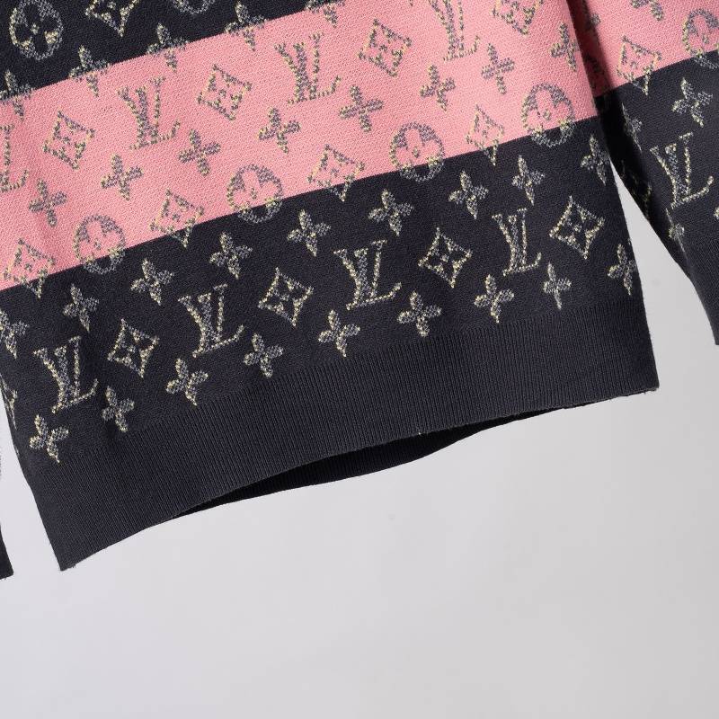 LV メンズ ニット セーター ポロネック ロゴ刺繍 バイカラー 秋冬 オーバーサイズ ブラック ピンク グリーン - 画像 11