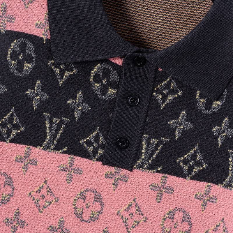 LV メンズ ニット セーター ポロネック ロゴ刺繍 バイカラー 秋冬 オーバーサイズ ブラック ピンク グリーン - 画像 13