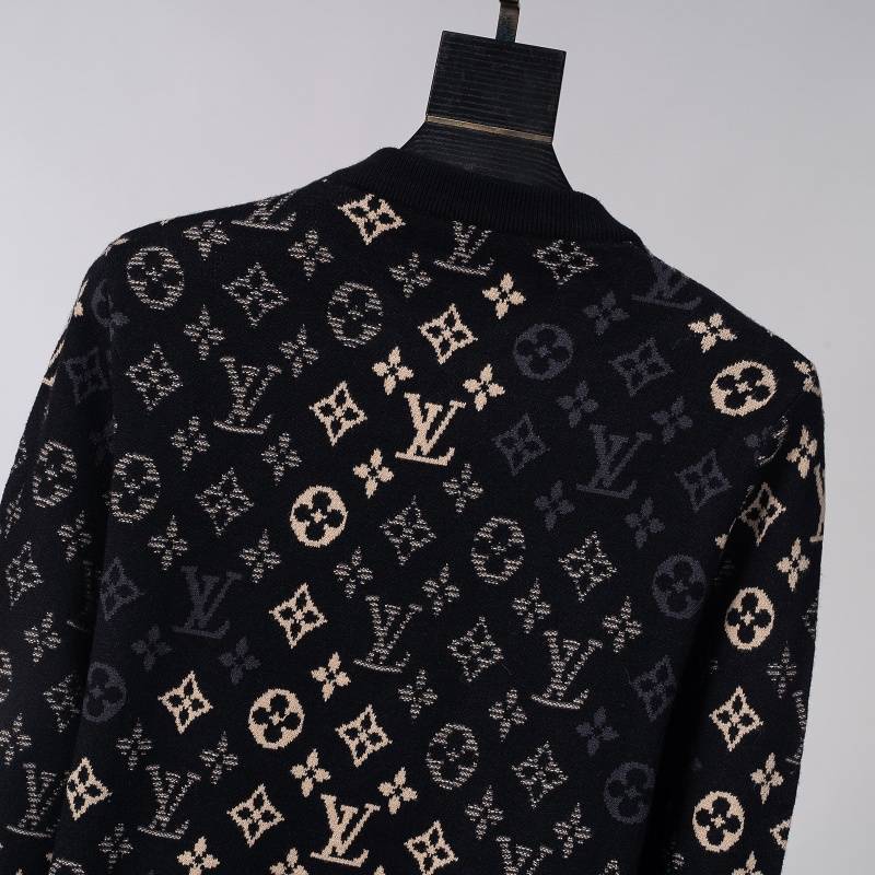 LV メンズ ニット クルーネック ケーブルニット ロゴ刺繍 上品 秋冬 ブラック ベージュ カーキ - 画像 4