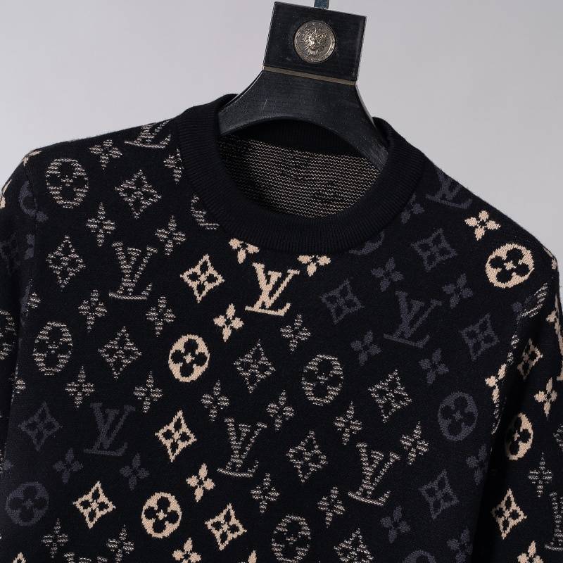 LV メンズ ニット クルーネック ケーブルニット ロゴ刺繍 上品 秋冬 ブラック ベージュ カーキ - 画像 8