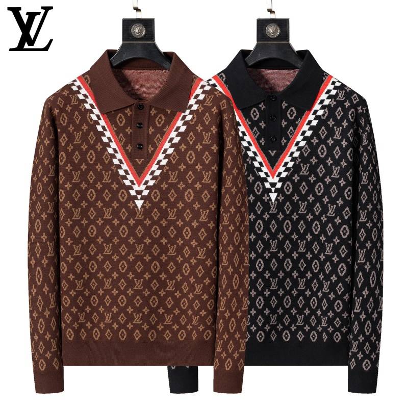 LV メンズ ニット セーター Vネック ケーブル編み ロゴ刺繍 ブラック ベージュ M 3XLA176110 - 画像 6