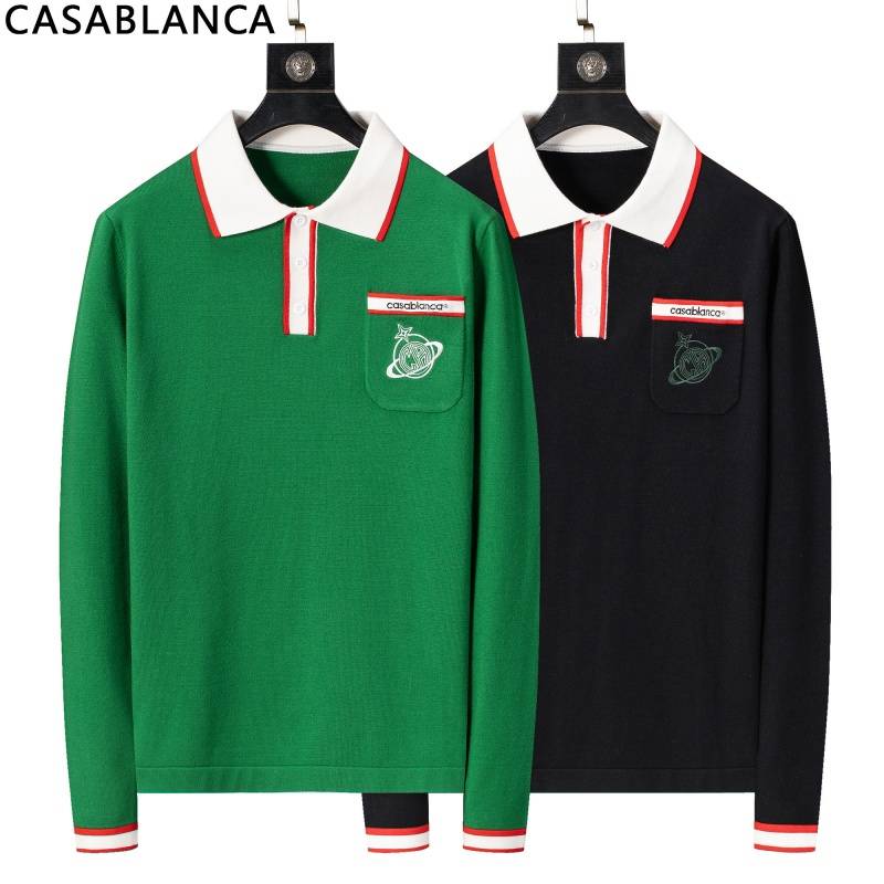 CASABLANCA メンズ ニット クルーネック ポロネック ロゴ刺繍 ローゲージ オーバーサイズ ブラック - 画像 7