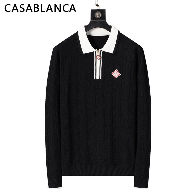 CASABLANCA メンズ ニット クルーネック ハーフジップ ロゴ刺繍 ワッフル編み オーバーサイズ 秋冬 ピンク - 画像 10