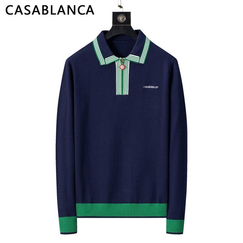 CASABLANCA メンズ ニット セーター ポロネック リブニット ワッフル編み オーバーサイズ ホワイト