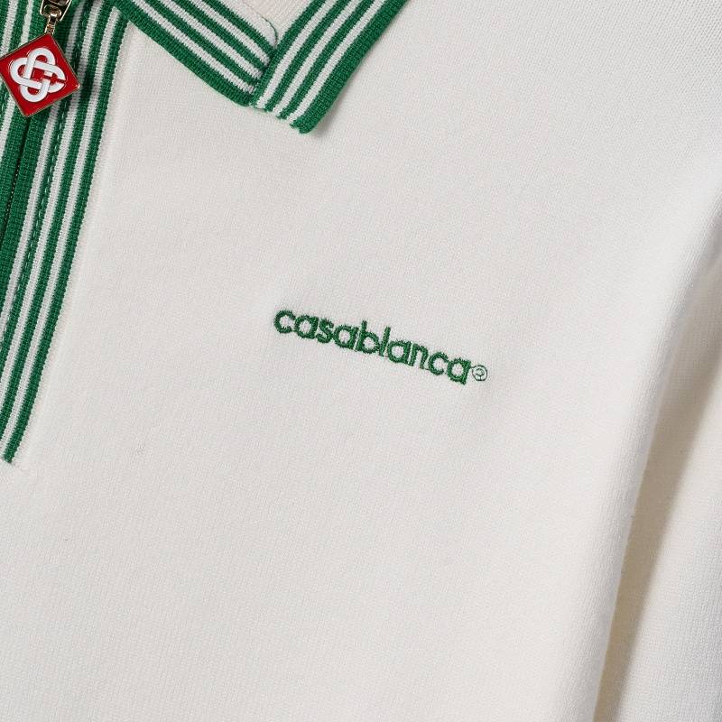CASABLANCA メンズ ニット セーター ポロネック リブニット ワッフル編み オーバーサイズ ホワイト - 画像 7
