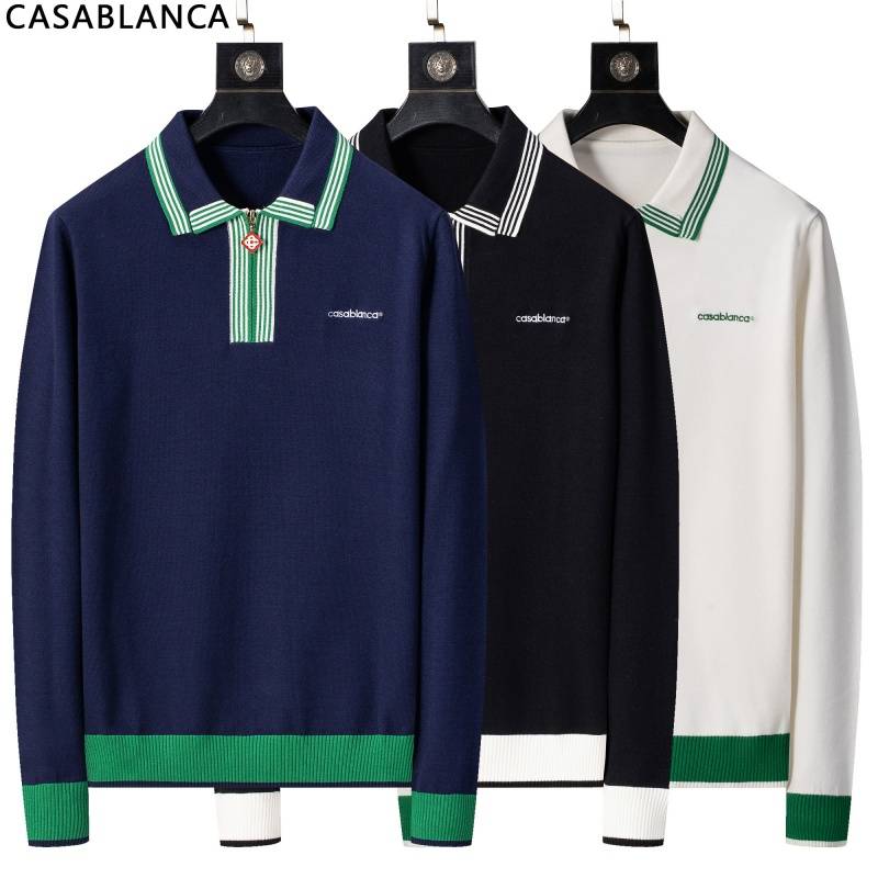 CASABLANCA メンズ ニット セーター ポロネック リブニット ワッフル編み オーバーサイズ ホワイト - 画像 10