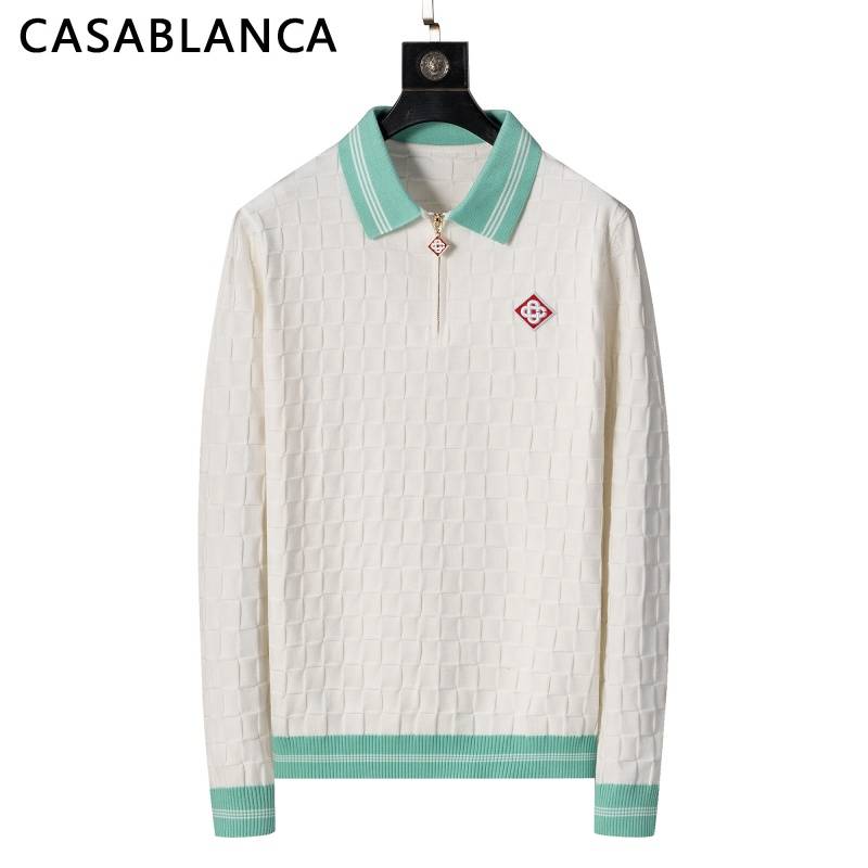 CASABLANCA メンズ セーター ハーフジップ ケーブルニット ワッフル編み オーバーサイズ 秋冬 ホワイト