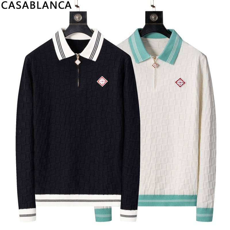 CASABLANCA メンズ セーター ハーフジップ ケーブルニット ワッフル編み オーバーサイズ 秋冬 ホワイト - 画像 6