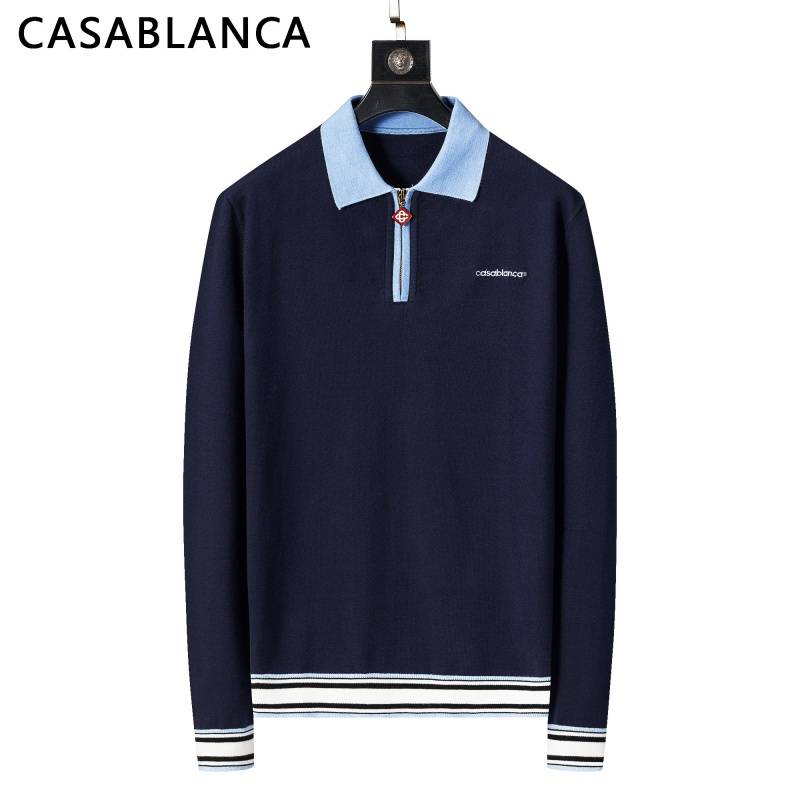 CASABLANCA メンズ ニット カラー付きハーフジップ リブニット 総柄 ビジカジ 秋冬 ブラック オフホワイト - 画像 4