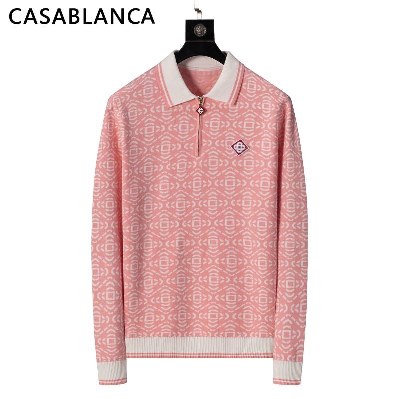 CASABLANCA メンズ ニット セーター ハーフジップ ロゴ刺繍 ワッフル編み オーバーサイズ 秋冬 ブラック