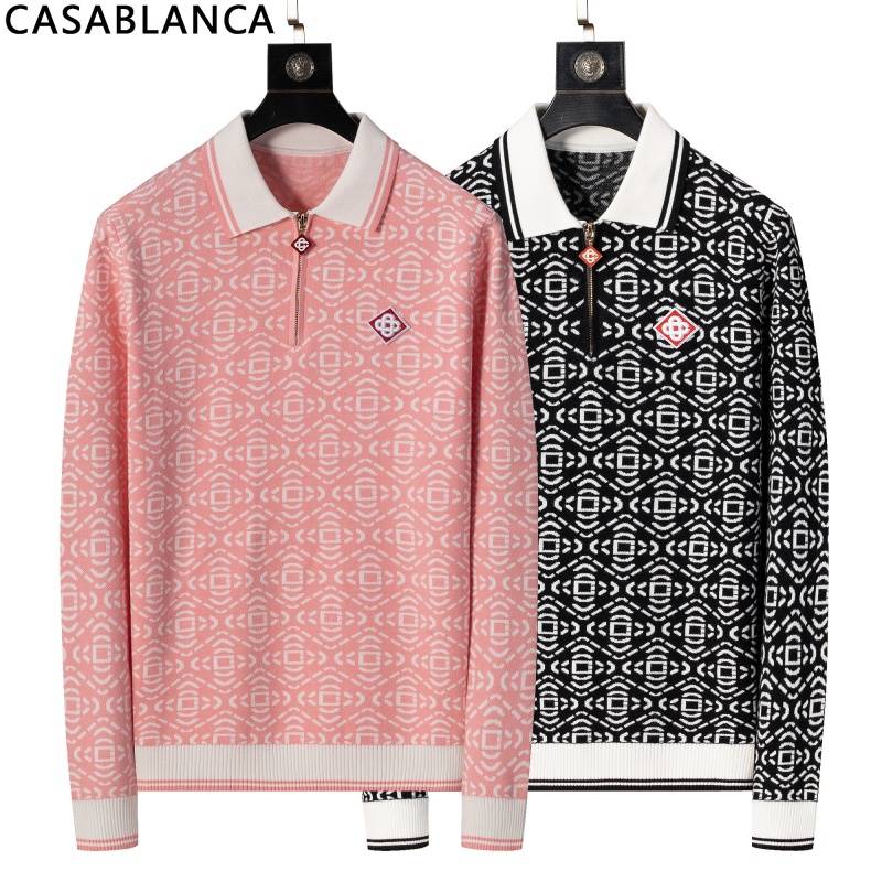 CASABLANCA メンズ ニット セーター ハーフジップ ロゴ刺繍 ワッフル編み オーバーサイズ 秋冬 ブラック - 画像 8
