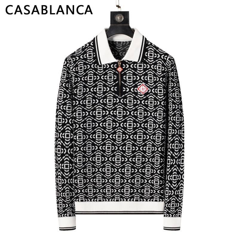 CASABLANCA メンズ ニット セーター ハーフジップ ロゴ刺繍 ワッフル編み オーバーサイズ 秋冬 ブラック - 画像 9
