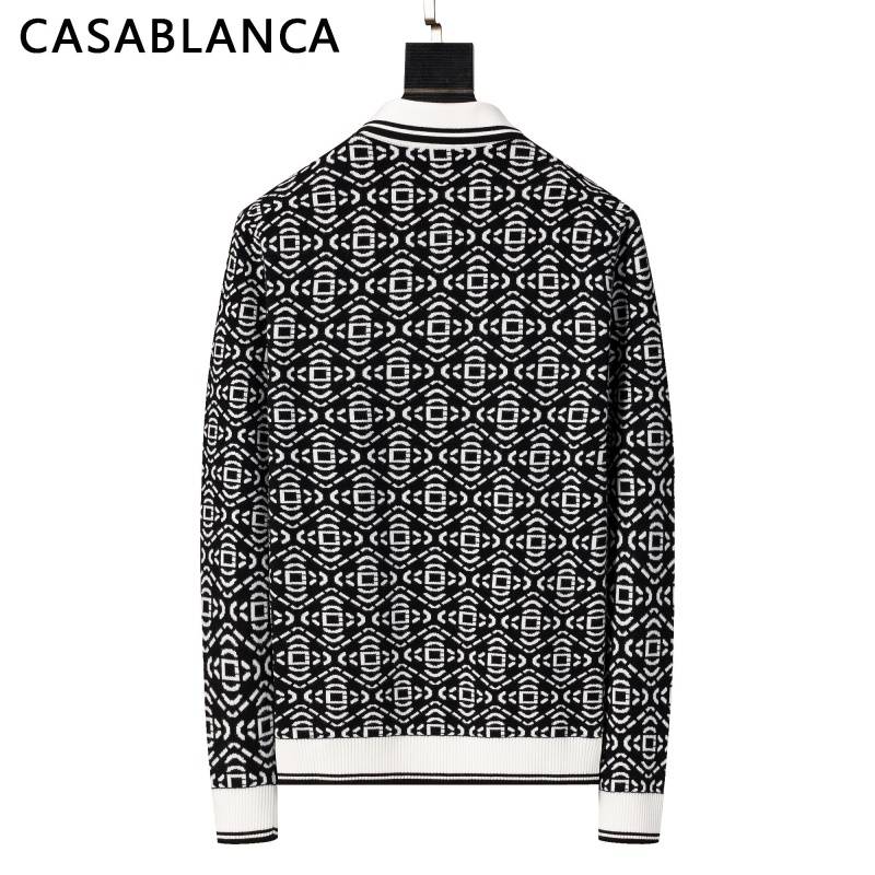 CASABLANCA メンズ ニット セーター ハーフジップ ロゴ刺繍 ワッフル編み オーバーサイズ 秋冬 ブラック - 画像 10
